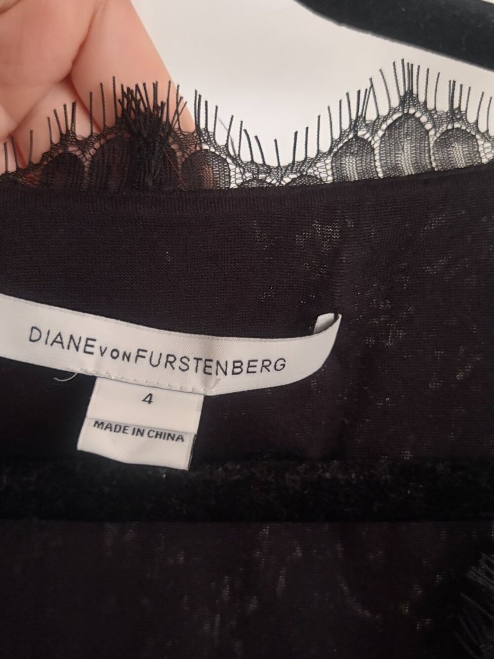 Diane von Furstenberg Black Long-Sleeve Lace-Trim Dress